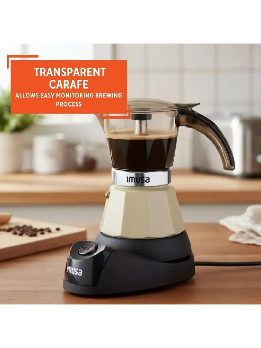 Electric Espresso Maker 3/2 Cup - Cool-Touch Handle, Compact & Stylish Design